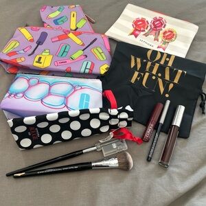 Sephora and Clinique Makeup Bags with Clinique Full Size and Brushes